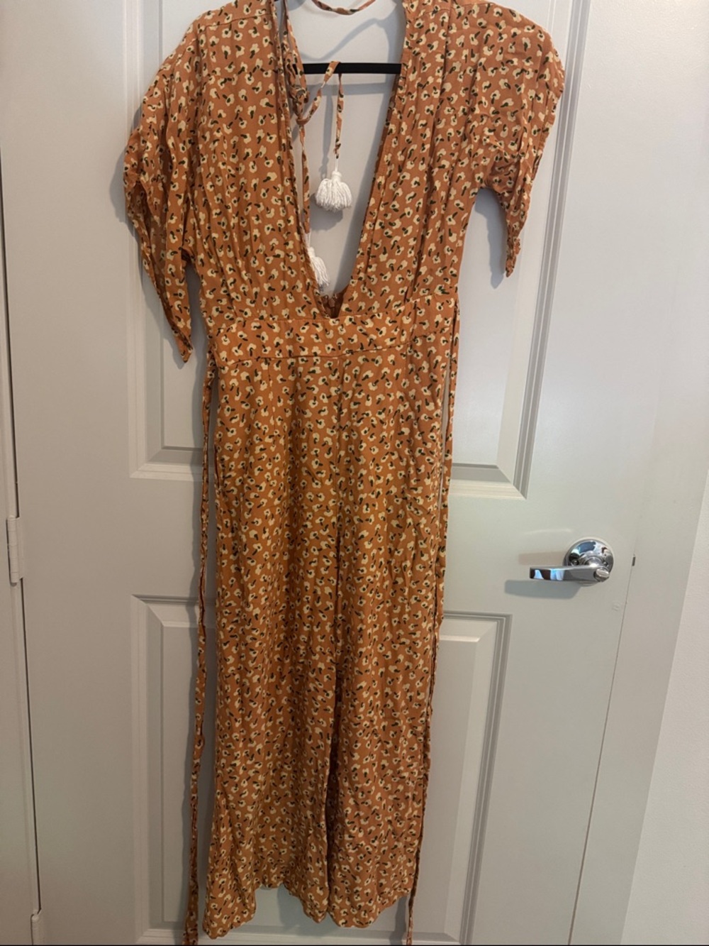 Faithfull the Brand Rust Floral V-Neck Jumpsuit